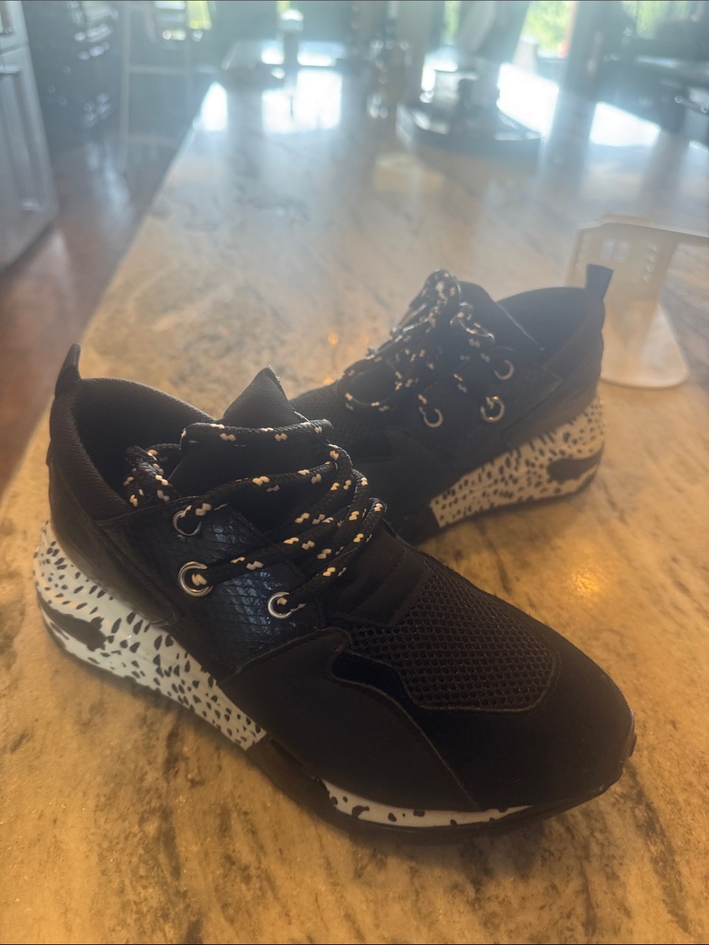Steve Madden Black Sneakers with White Speckled Wedge